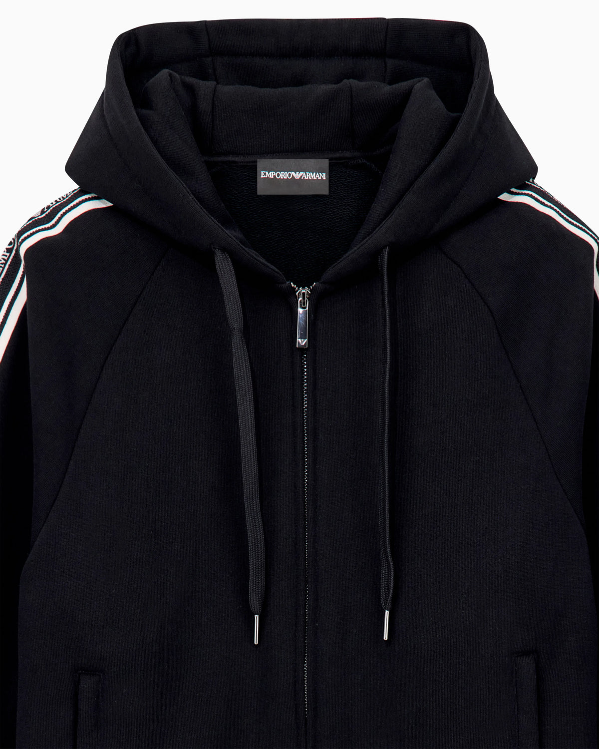 Hooded zip sweatshirt with french terry jersey stripes