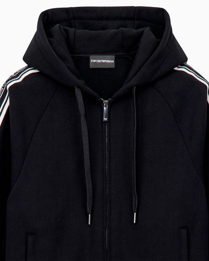Hooded zip sweatshirt with french terry jersey stripes