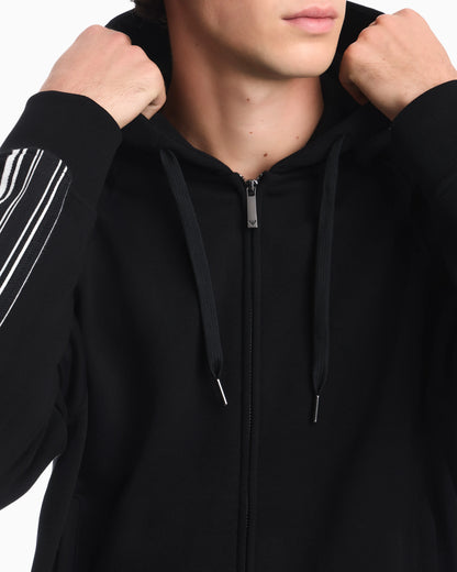 Hooded zip sweatshirt with french terry jersey stripes