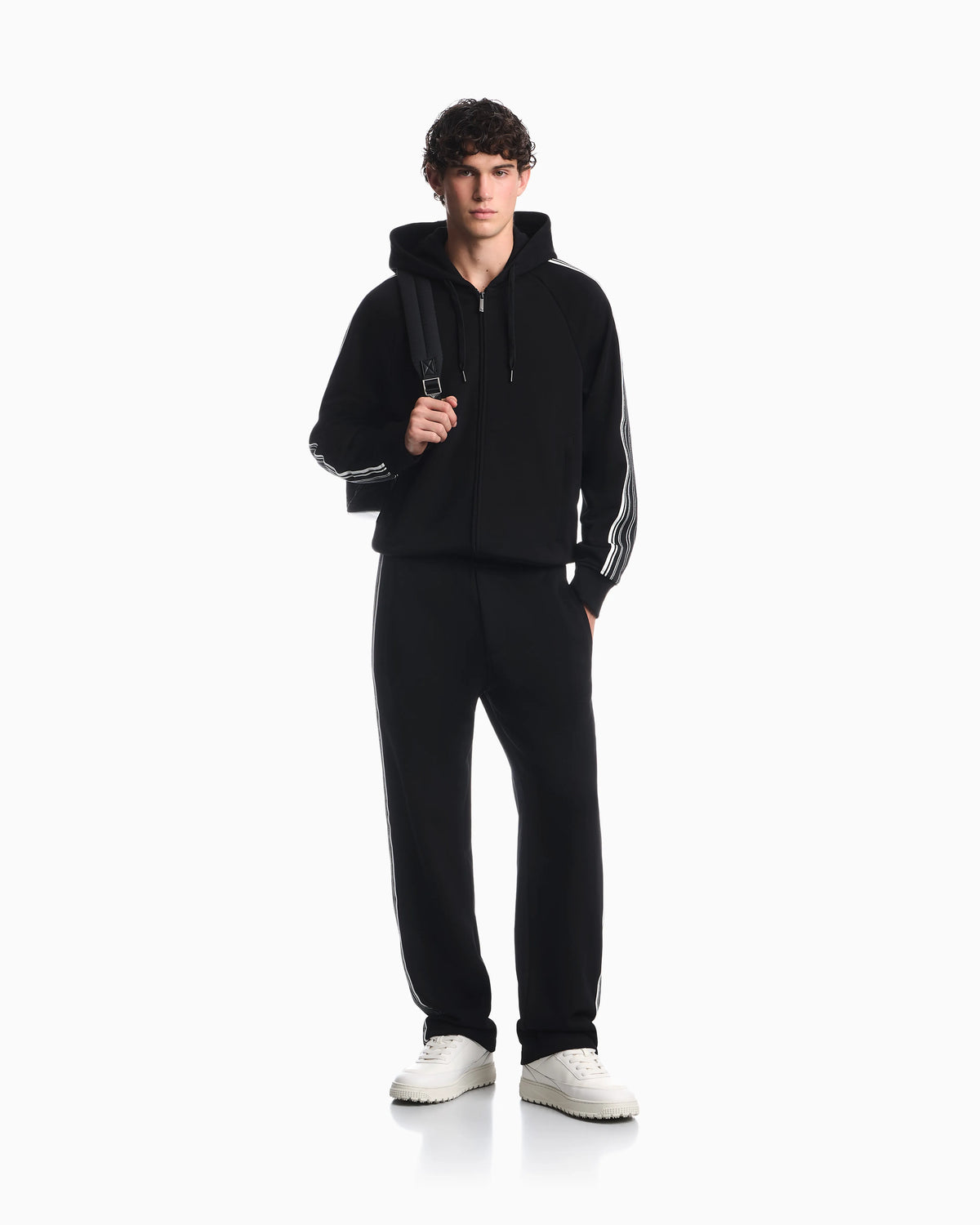 Hooded zip sweatshirt with french terry jersey stripes