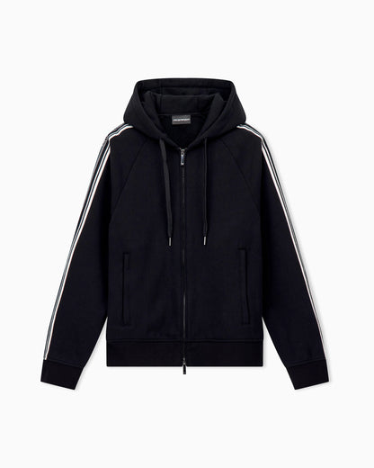 Hooded zip sweatshirt with french terry jersey stripes