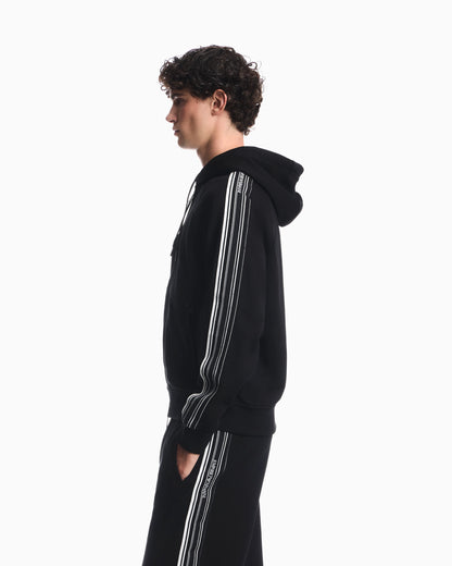Hooded zip sweatshirt with french terry jersey stripes
