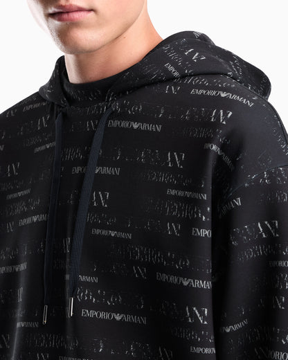 Double jersey hoodie with all-over logo print