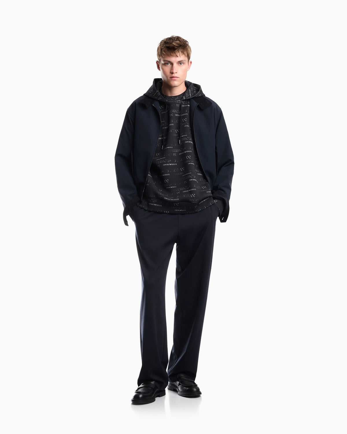 Double jersey hoodie with all-over logo print