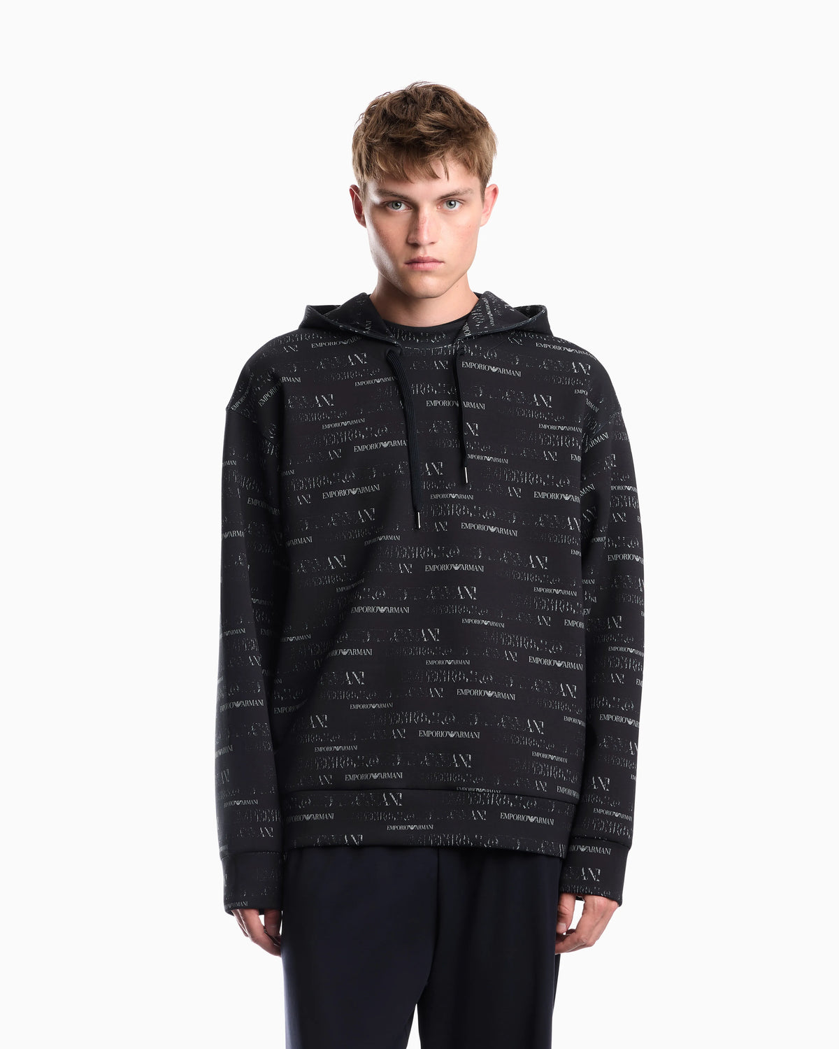Double jersey hoodie with all-over logo print