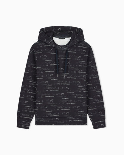 Double jersey hoodie with all-over logo print
