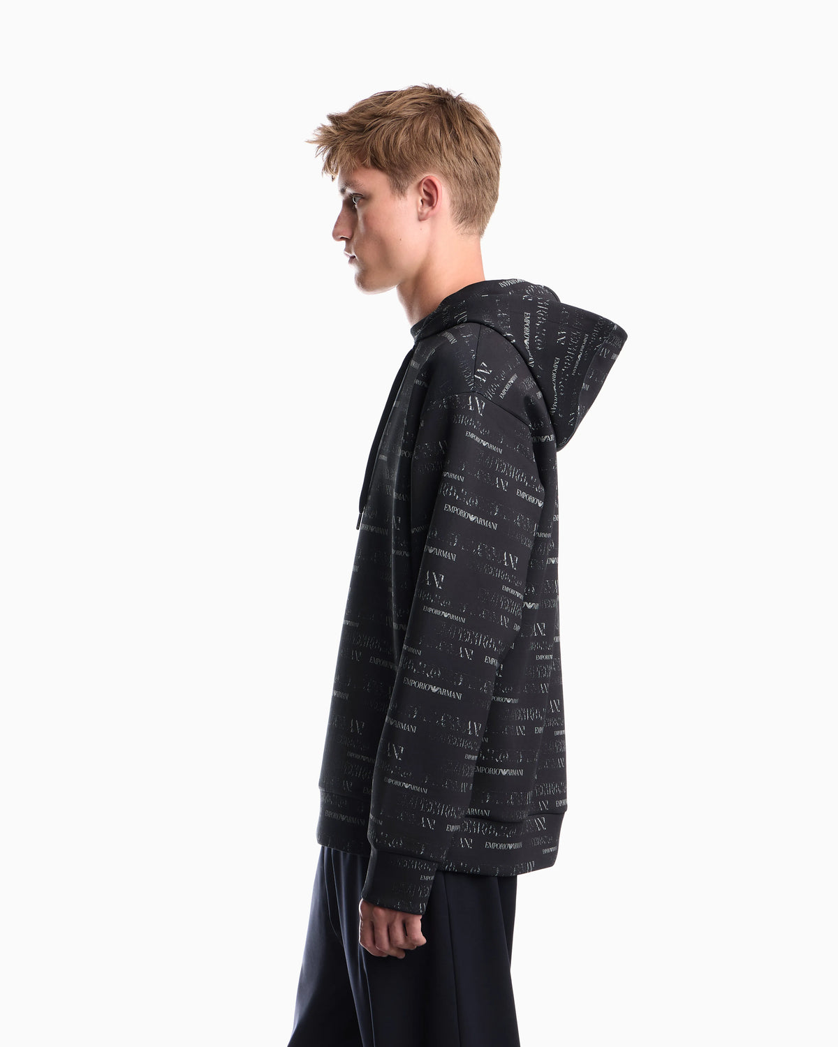 Double jersey hoodie with all-over logo print
