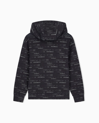 Double jersey hoodie with all-over logo print