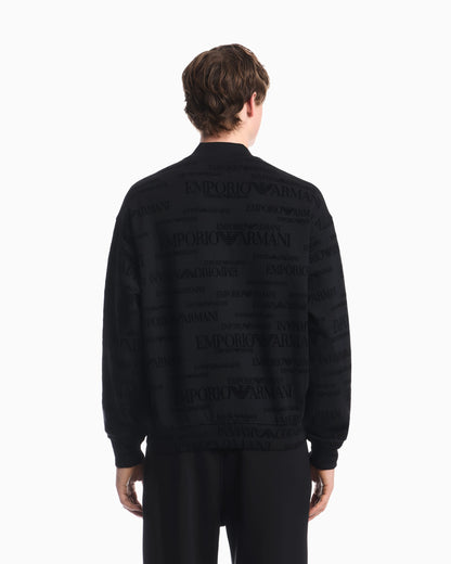 Zip-up sweatshirt in double jersey with all-over flocked logo