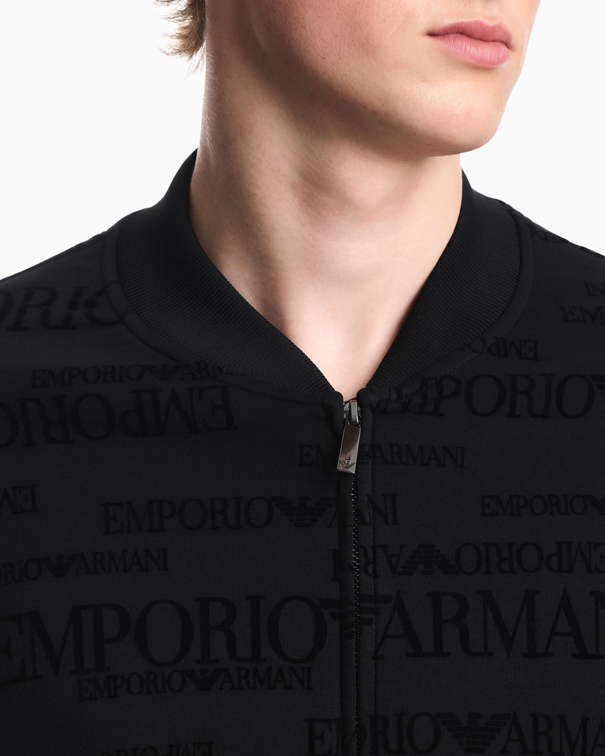 Zip-up sweatshirt in double jersey with all-over flocked logo