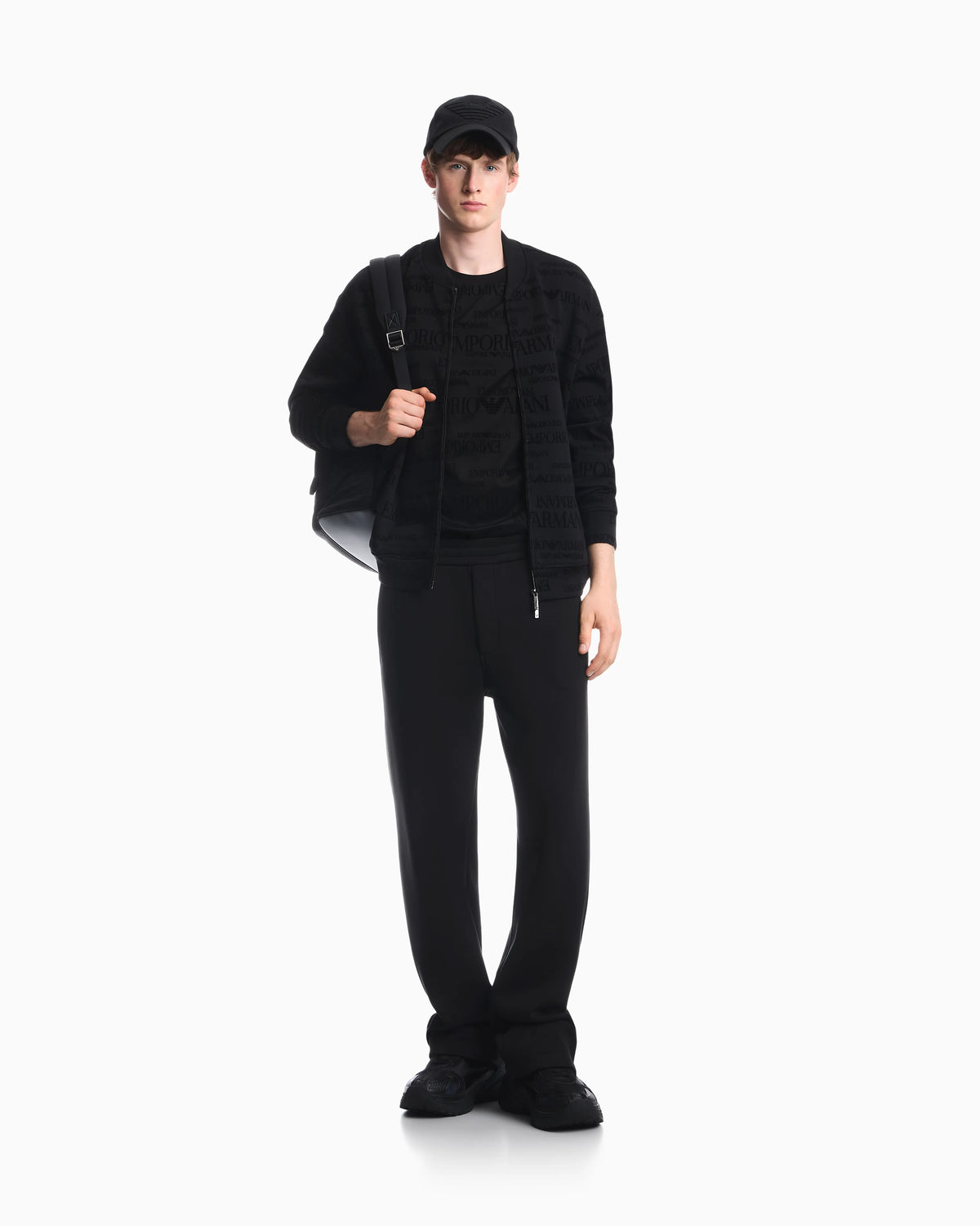 Zip-up sweatshirt in double jersey with all-over flocked logo