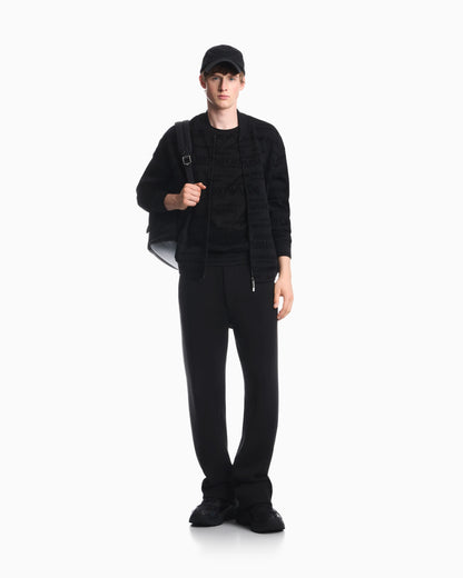 Zip-up sweatshirt in double jersey with all-over flocked logo