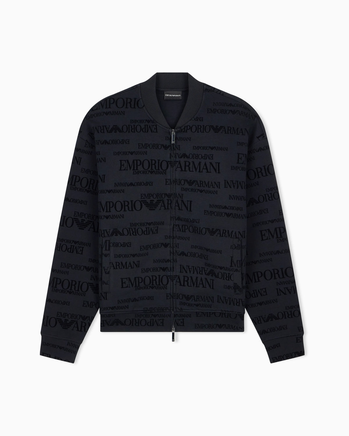 Zip-up sweatshirt in double jersey with all-over flocked logo