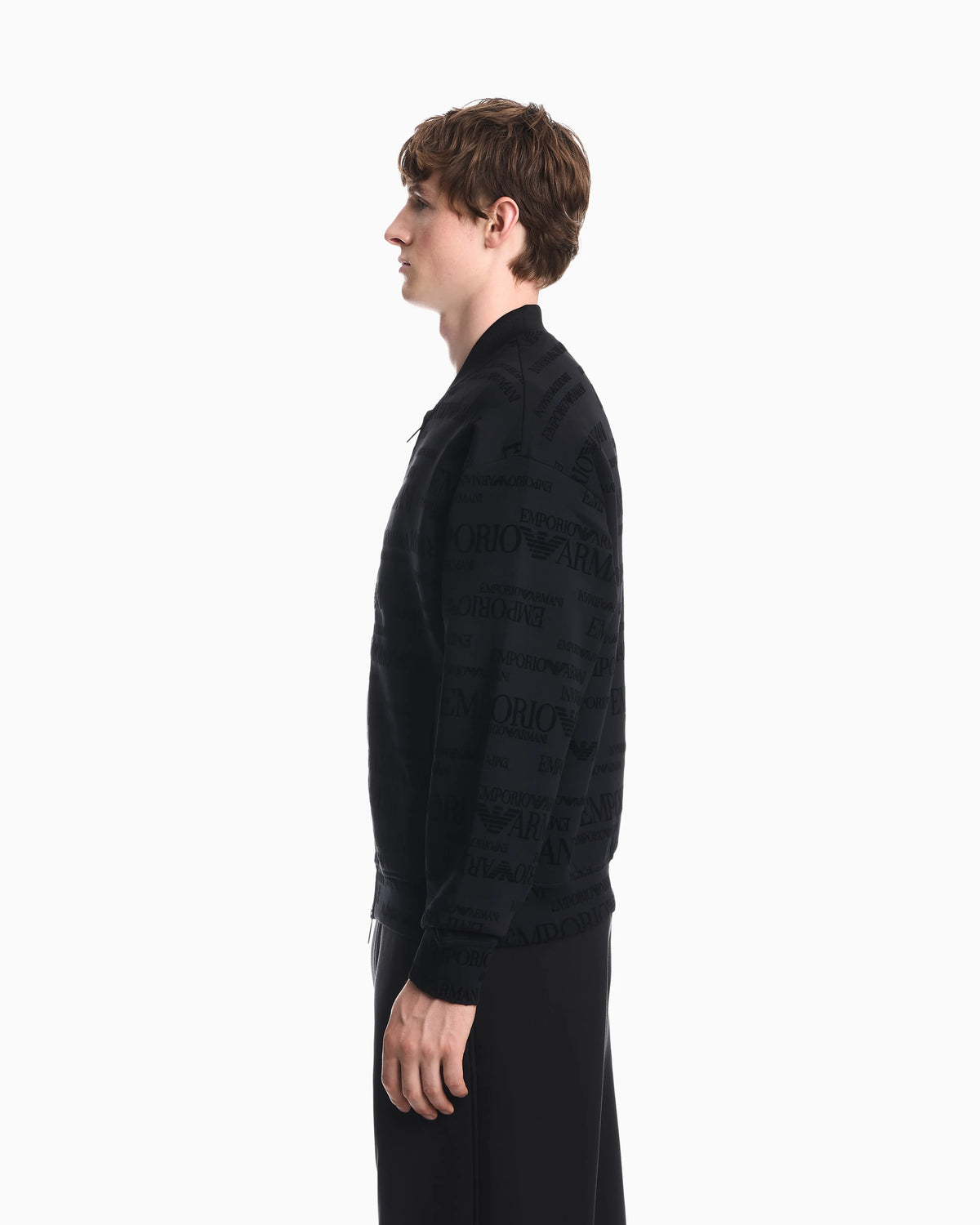 Zip-up sweatshirt in double jersey with all-over flocked logo