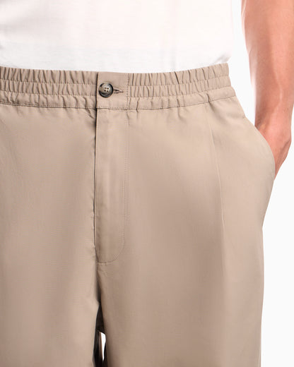 Regular fit cotton poplin trousers with elasticated waist