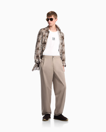 Regular fit cotton poplin trousers with elasticated waist