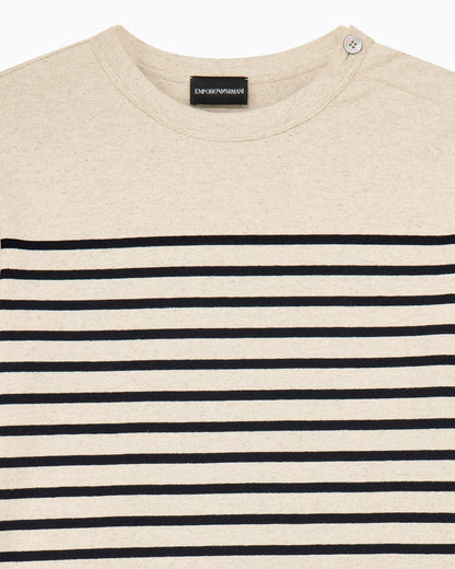 Jumper in striped cotton jersey with shoulder button