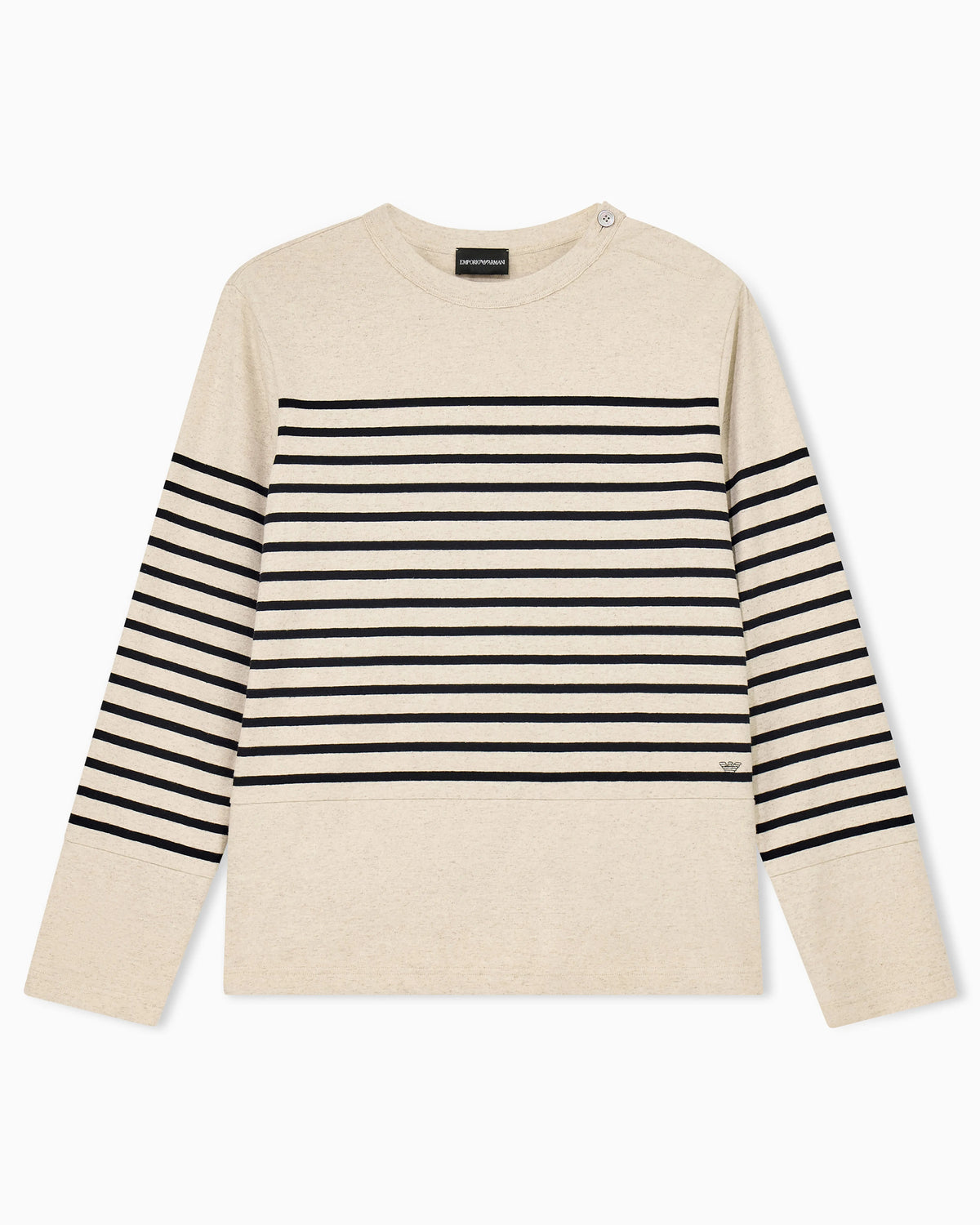 Jumper in striped cotton jersey with shoulder button