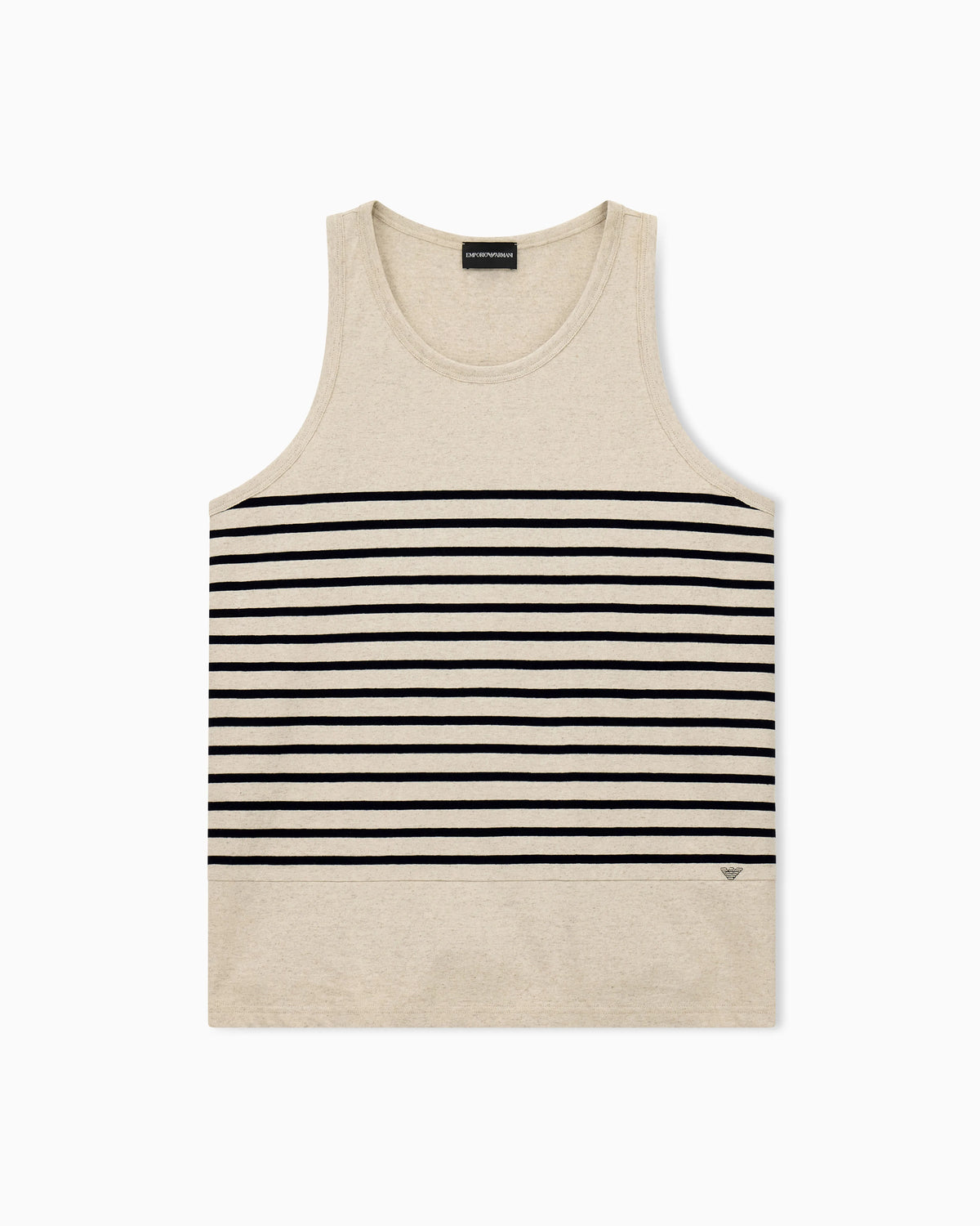 Tank top in cotton and linen jersey with horizontal stripes