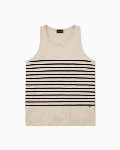Tank top in cotton and linen jersey with horizontal stripes