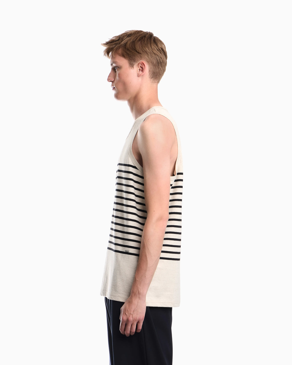 Tank top in cotton and linen jersey with horizontal stripes