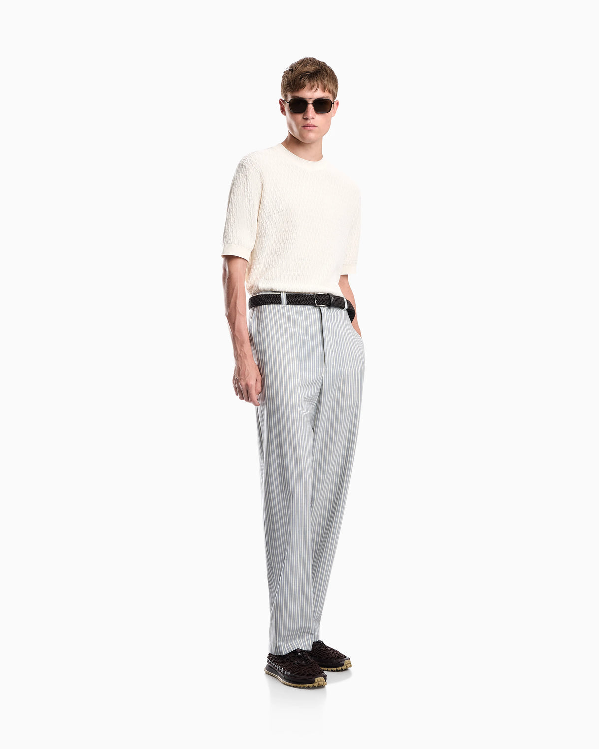 Straight-leg striped trousers in stretch virgin wool