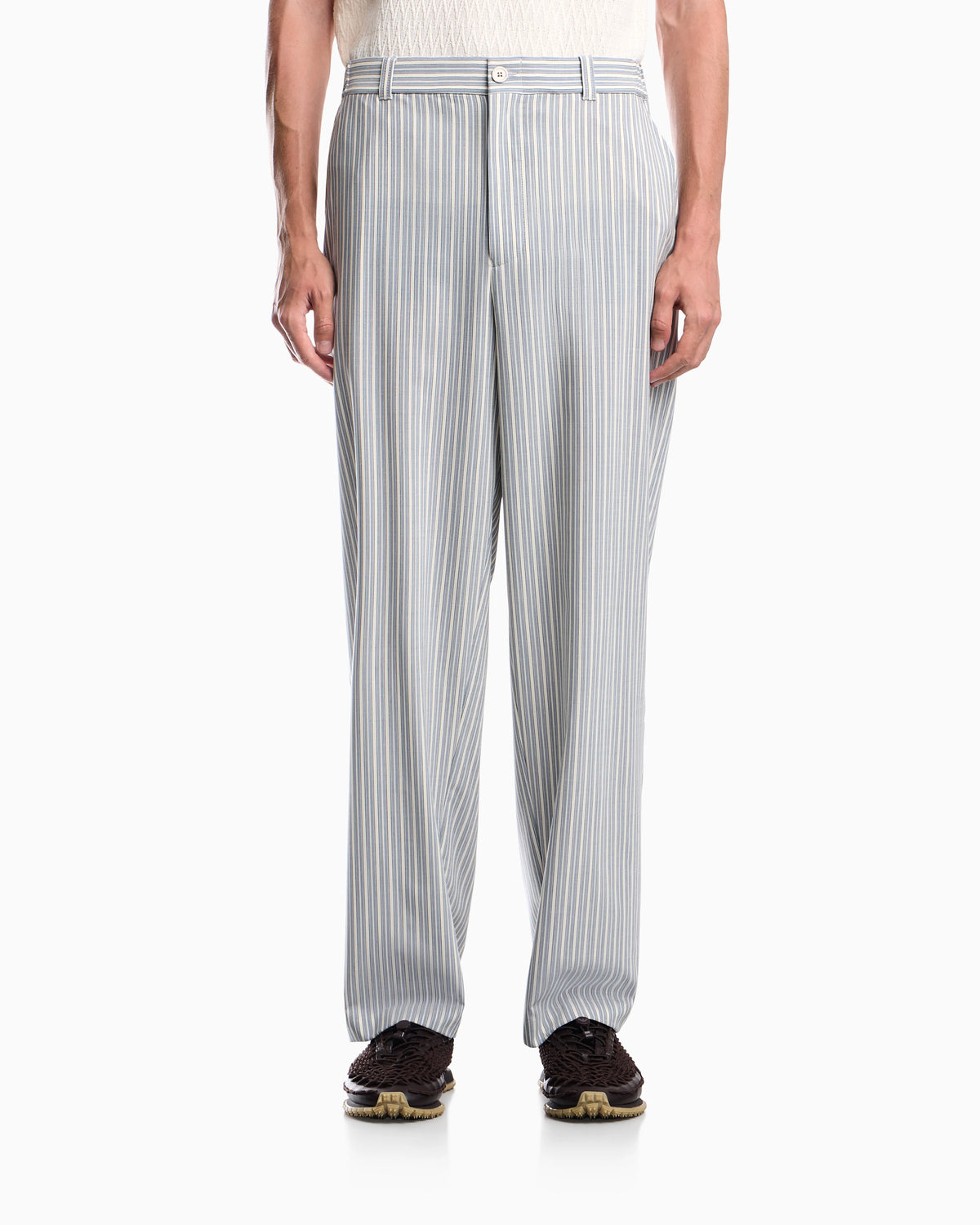Straight-leg striped trousers in stretch virgin wool