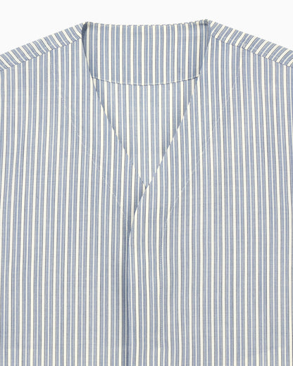 Blouson shirt in striped stretch virgin wool with V-neck