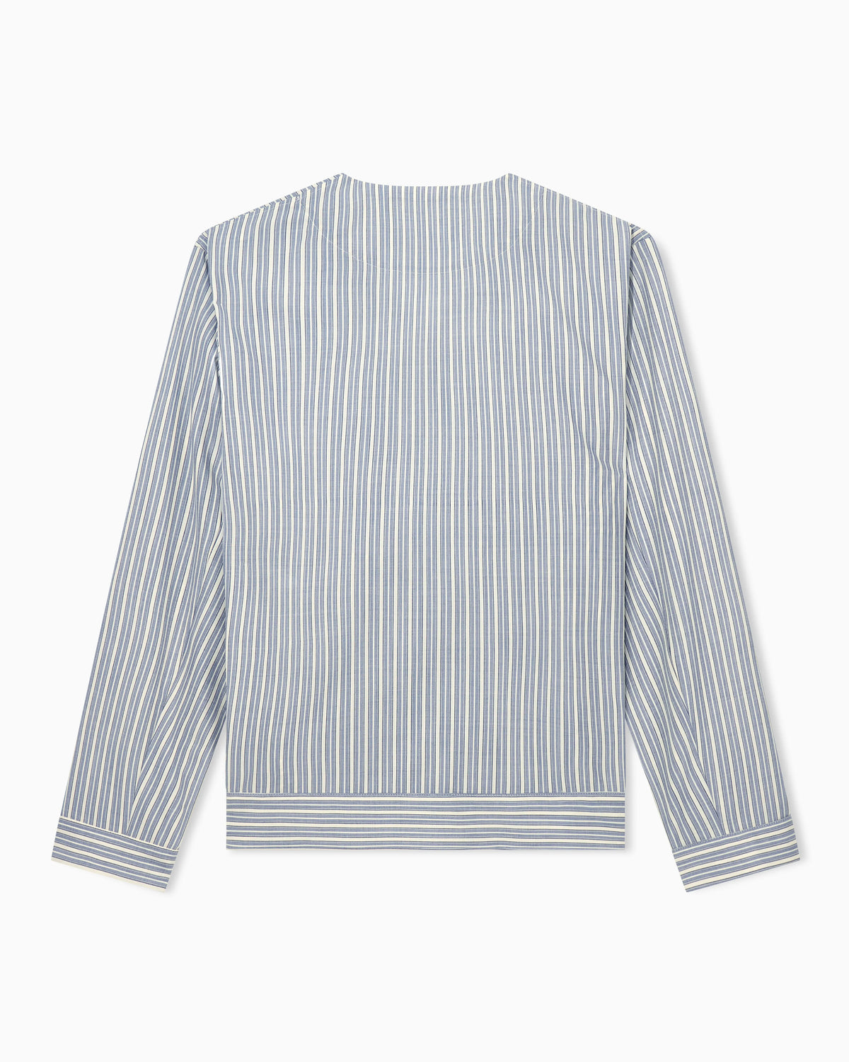 Blouson shirt in striped stretch virgin wool with V-neck