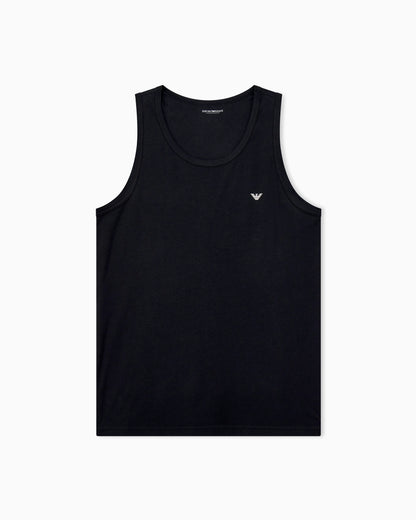 Cotton tank top with round neckline and embroidered logo