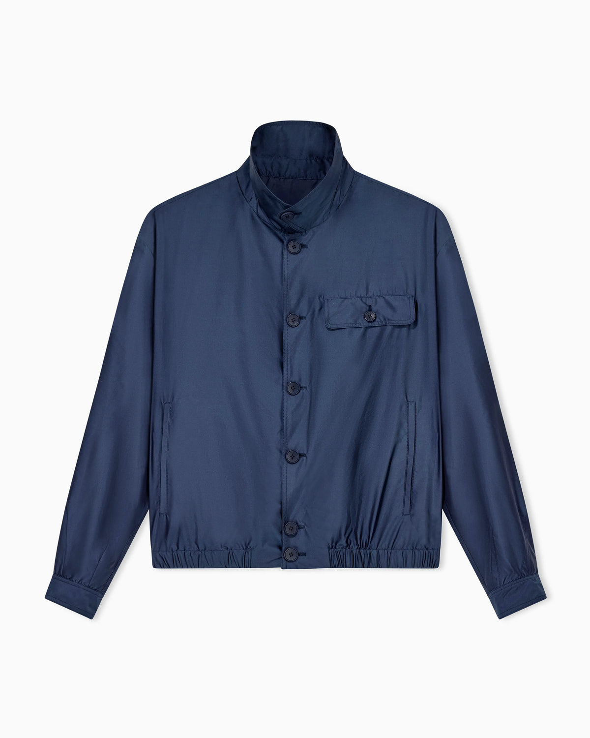 Blouson jacket in satin effect silk with a high collar