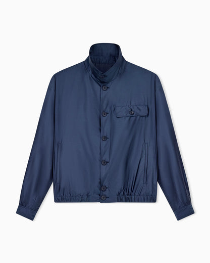 Blouson jacket in satin effect silk with a high collar