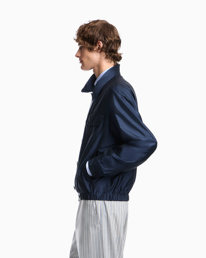 Blouson jacket in satin effect silk with a high collar