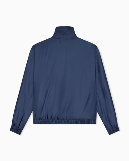 Blouson jacket in satin effect silk with a high collar