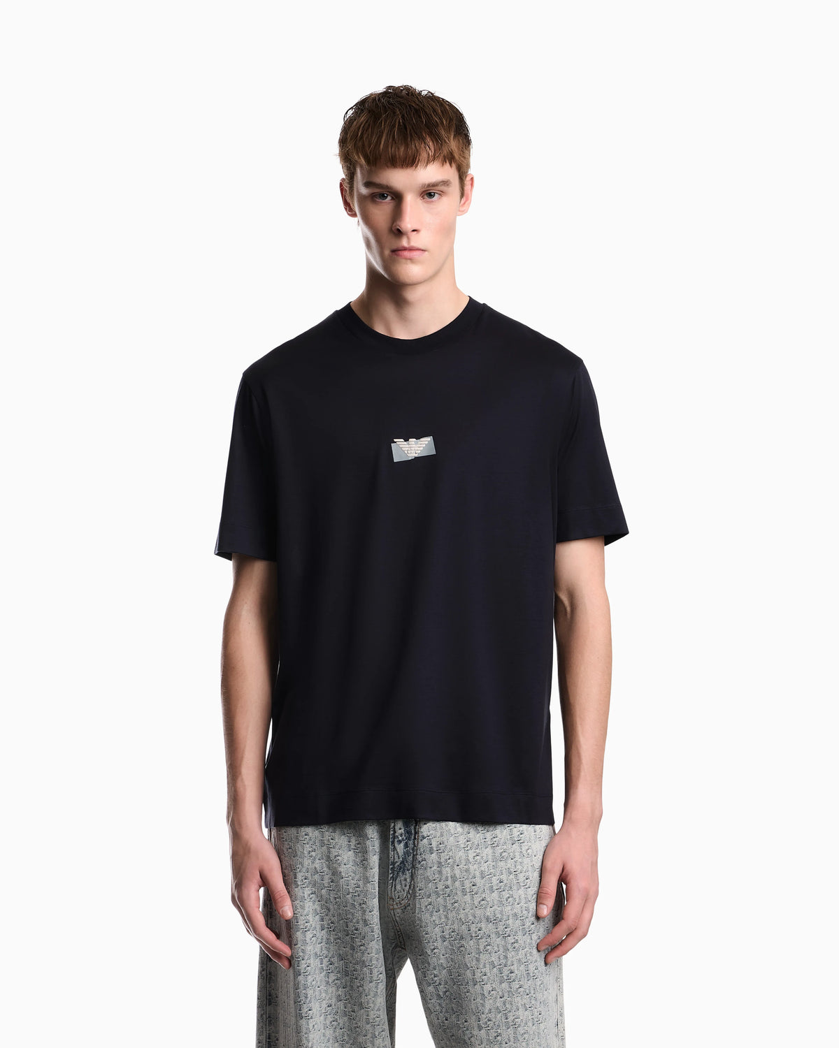 Jersey T-shirt in lyocell blend with embossed eagle and logo print
