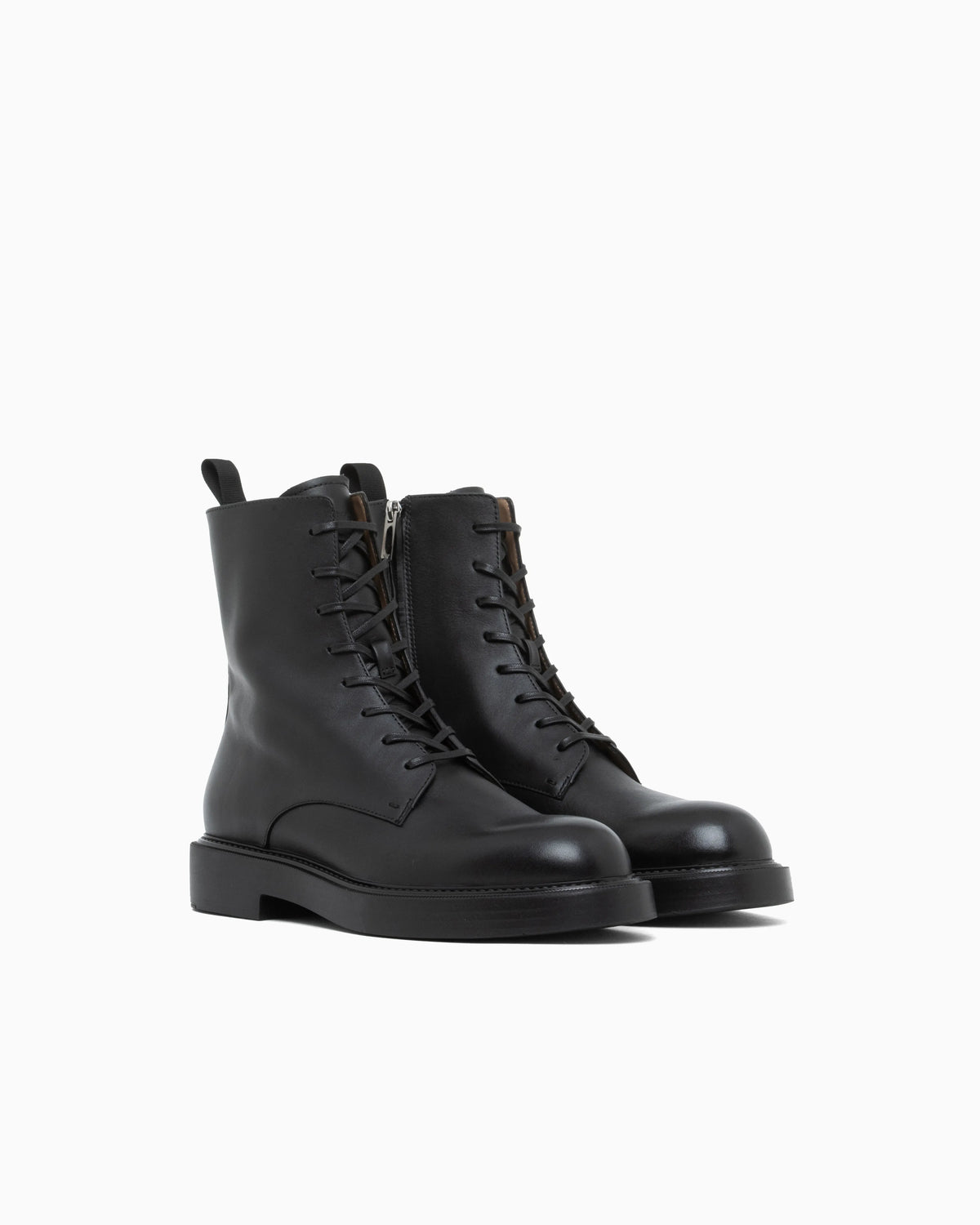 Smooth leather lace-up combat boots with side zipper