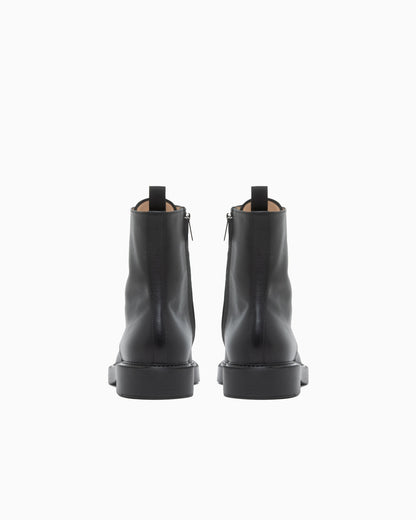 Smooth leather lace-up combat boots with side zipper