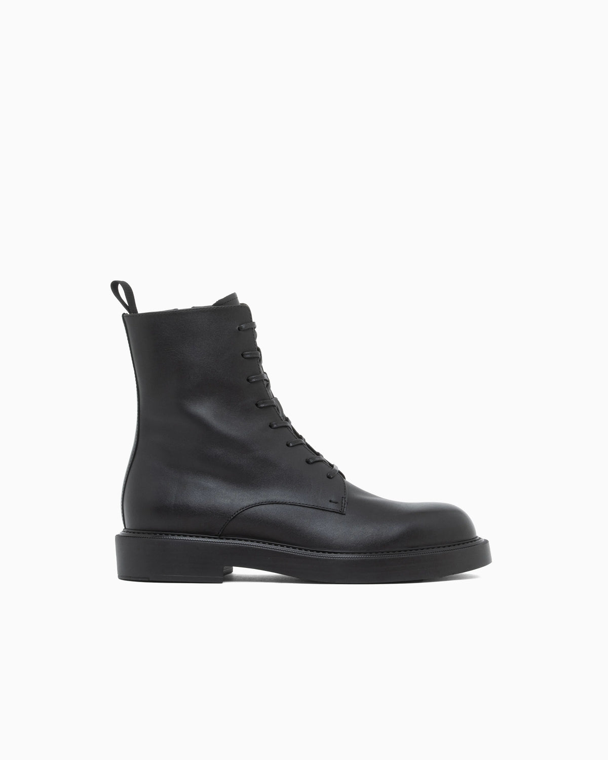 Smooth leather lace-up combat boots with side zipper