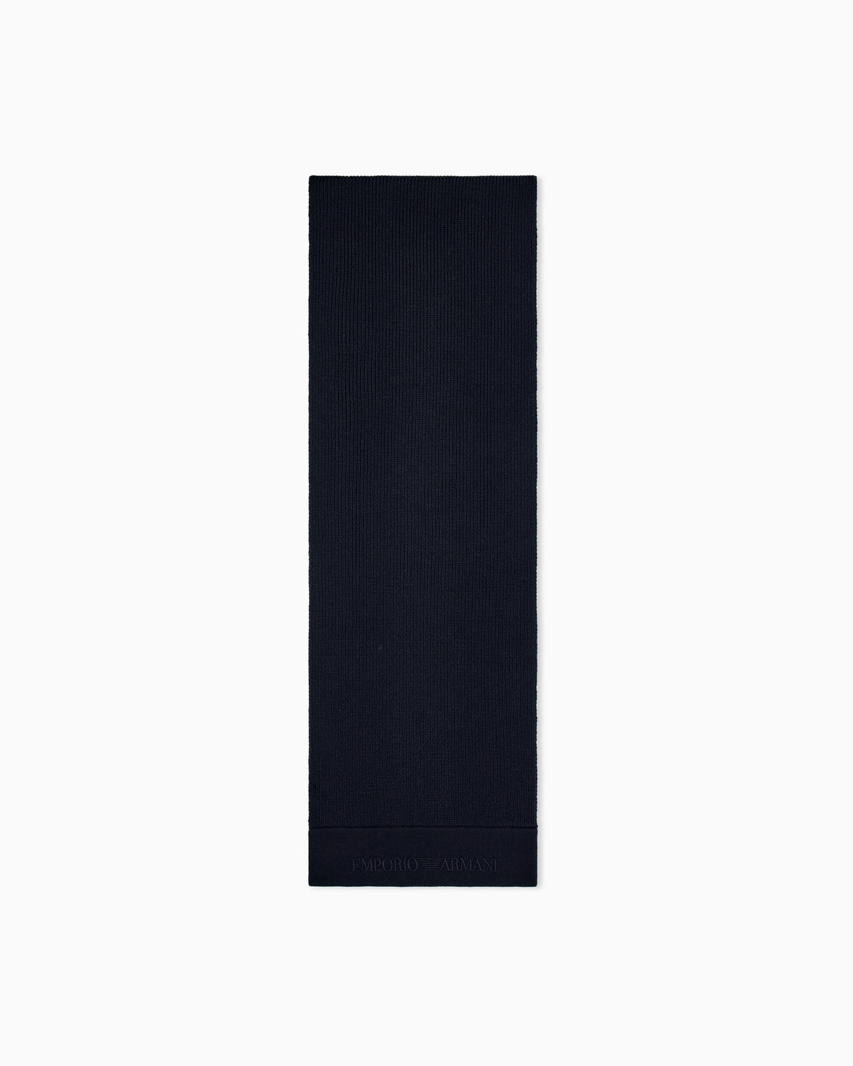 Ribbed virgin wool scarf with an embossed logo