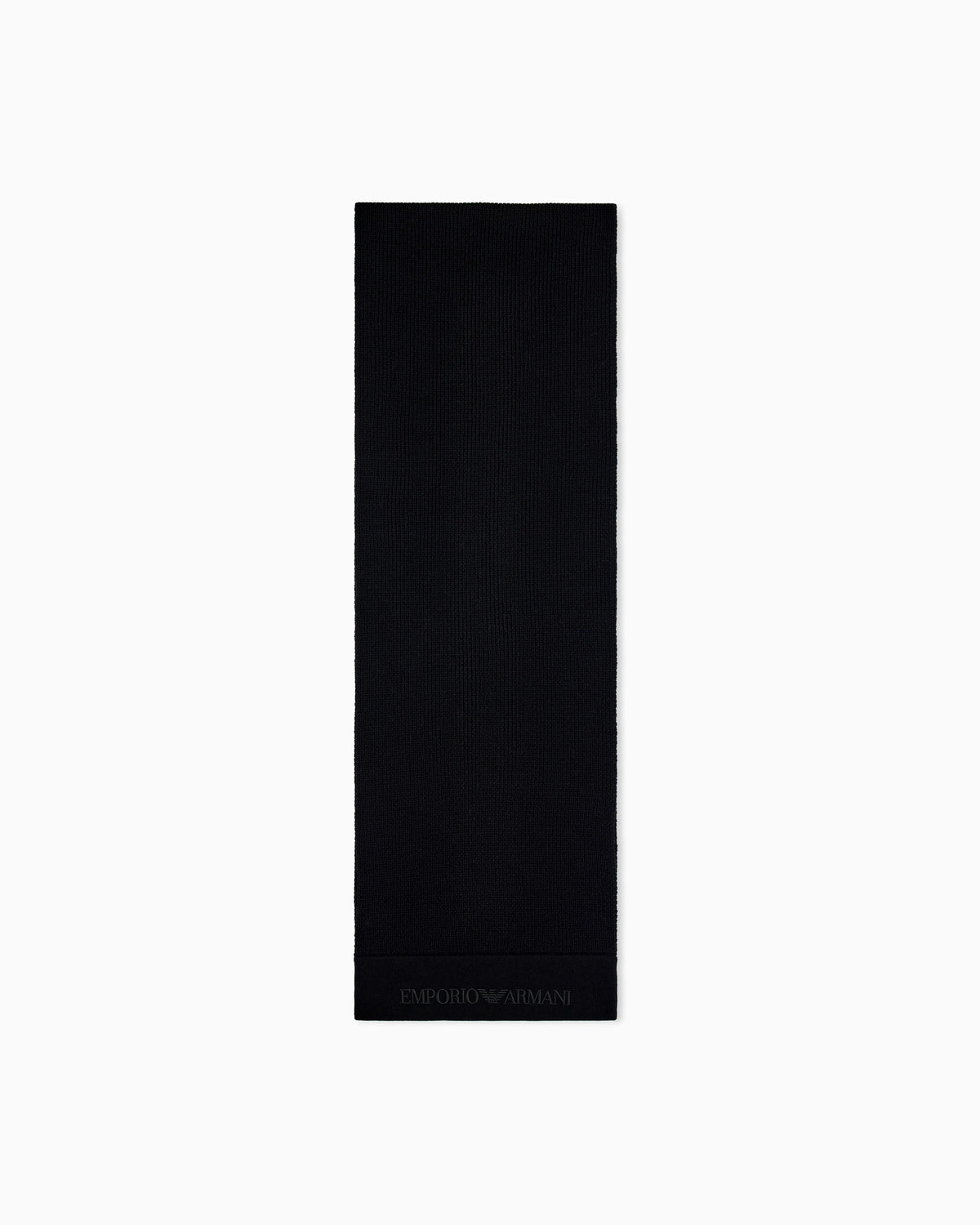 Ribbed virgin wool scarf with an embossed logo