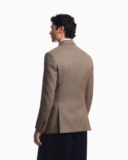 Lined blazer in herringbone virgin wool