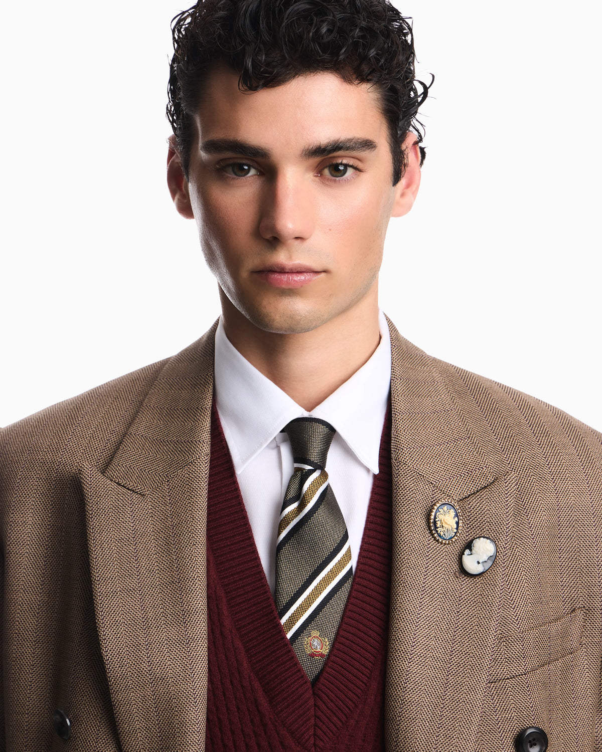 Lined blazer in herringbone virgin wool