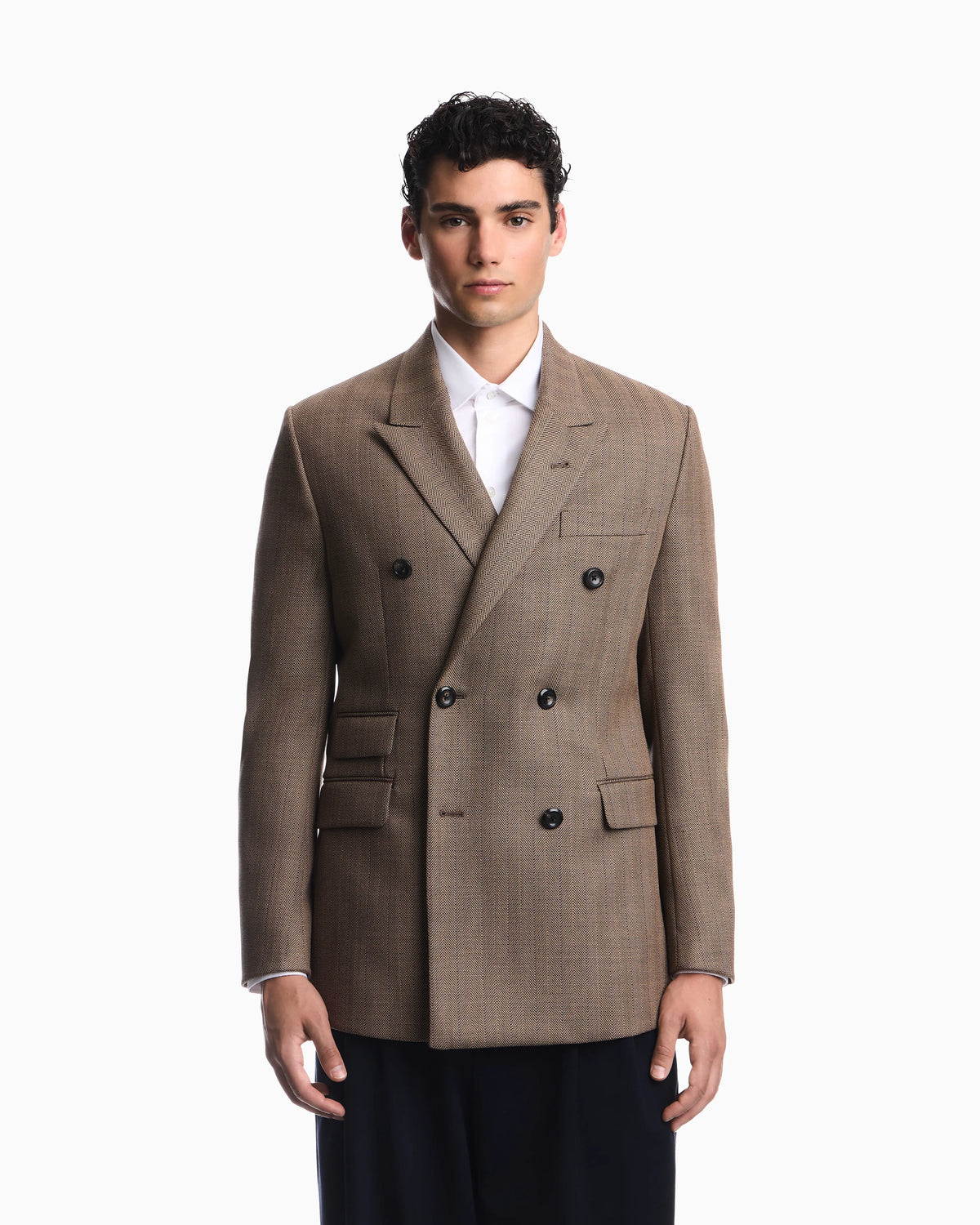 Lined blazer in herringbone virgin wool