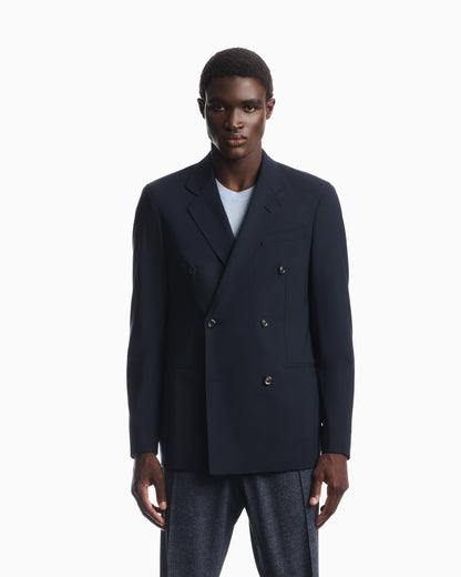 Half-lined blazer in stretch wool plain weave