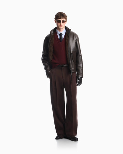 Pleated cotton trousers with a high waist and straight leg