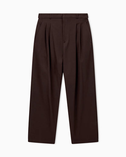 Pleated cotton trousers with a high waist and straight leg