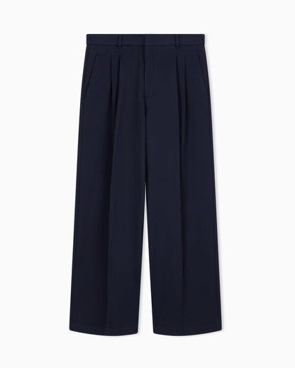 Pleated cotton trousers with a high waist and straight leg