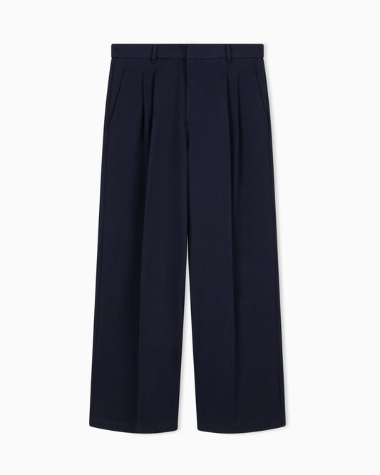 Pleated cotton trousers with a high waist and straight leg