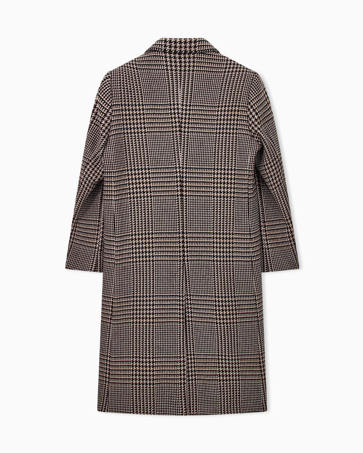 Double-breasted virgin wool coat in Prince of Wales tweed
