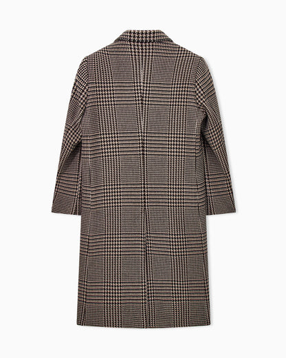 Double-breasted virgin wool coat in Prince of Wales tweed